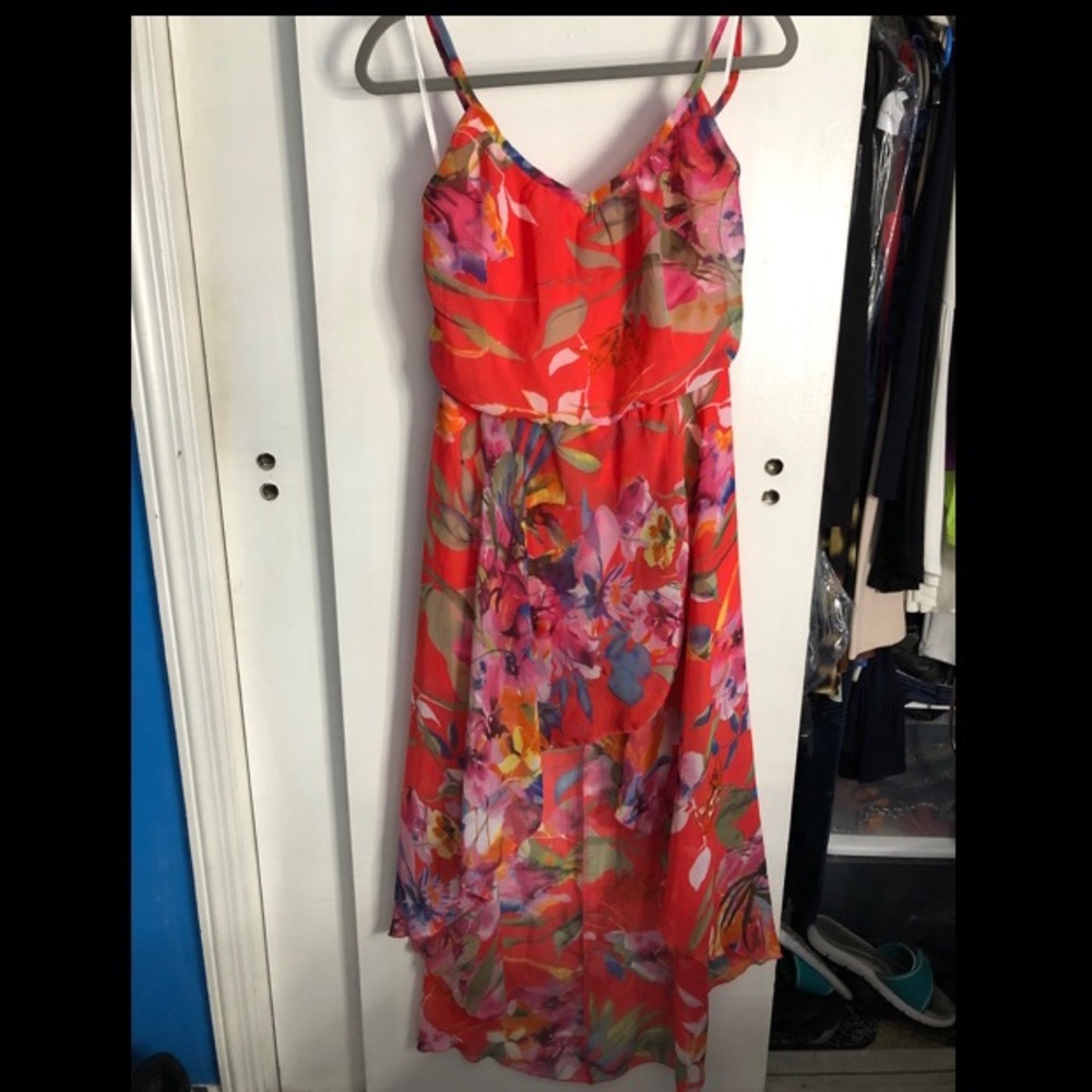 Flowy Red Orange Floral Dress by Snap